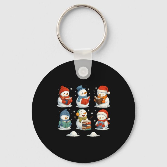Cute Snowman Reading Books Christmas Winter Book L Key Ring (Front)
