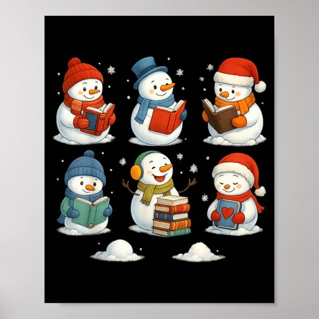 Cute Snowman Reading Books Christmas Winter Book L Poster (Front)
