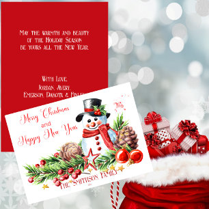 Cute Snowman Red And White Personalised Holiday Card