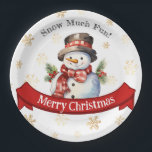 Cute Snowman Red & Gold Christmas Party Paper Plate<br><div class="desc">Cute Snowman Red & Gold Christmas Party Paper Plates. Customise it for your winter birthday party or Christmas Party!</div>