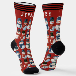 Cute Snowman Red Personalised Christmas Socks