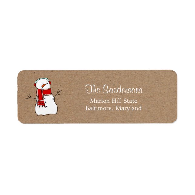 Cute Snowman Red Scarf Kraft Paper Holiday (Front)