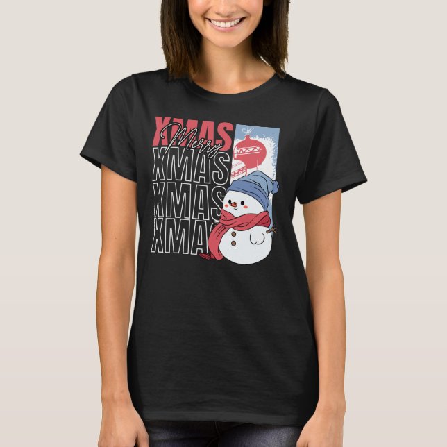 Cute Snowman Retro Christmas T-Shirt (Front)