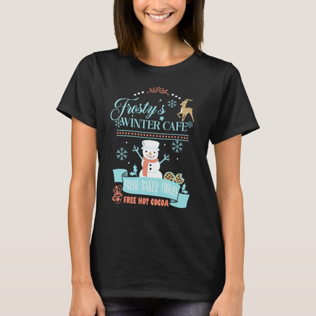 Cute Snowman Retro Winter Cafe T-Shirt (Front)