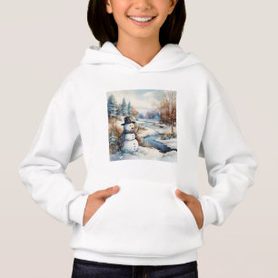 Cute Snowman River Winter Log Cabin