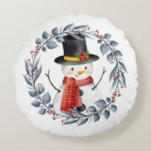 Cute Snowman Round Pillow