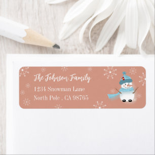 Cute Snowman Salmon Pink Return Address Labels