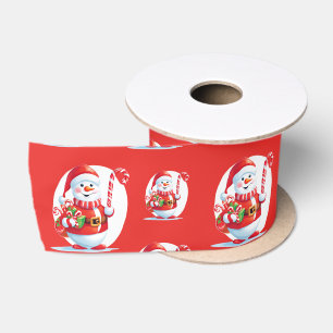 Cute Snowman Santa Xmas Sweet Candy Cane Pattern Satin Ribbon