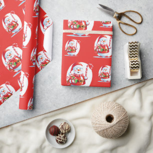 Cute Snowman Santa Xmas Sweet Candy Cane Pattern Wrapping Paper