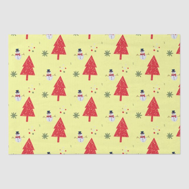 Cute snowman Santa Xmas tree Seamless pattern Tissue Paper (Front)