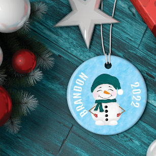 Cute Snowman Scarf Hat Christmas Ceramic Tree Decoration