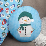 Cute Snowman Scarf Hat Christmas Round Pillow<br><div class="desc">Enhance your holiday decor with our "Festive Snowmen" Round Christmas Throw Pillow. This delightful pillow is a charming addition to your festive surroundings, featuring a playful design that encapsulates the enchanting spirit of the Christmas season. The front of the round pillow showcases an endearing snowman, snugly dressed in warm winter...</div>