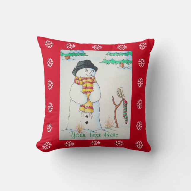 cute snowman smiling in the snow scene christmas cushion (Front)