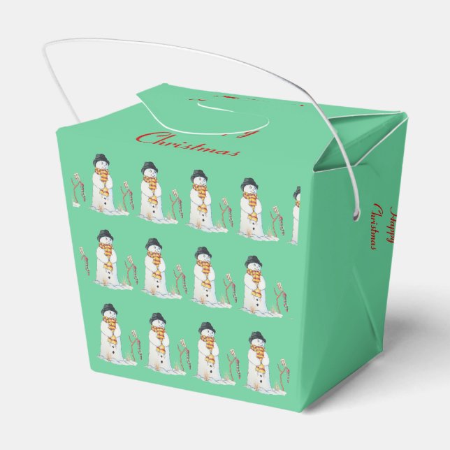 cute snowman smiling snow scene for christmas favour box (Back Side)