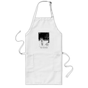 cute snowman smiling snow scene for christmas long apron