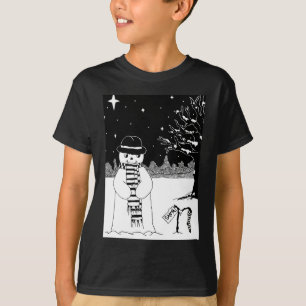 cute snowman smiling snow scene for christmas T-Shirt