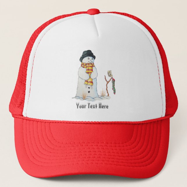 cute snowman smiling snow scene for christmas trucker hat (Front)