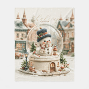 Cute Snowman Snow Globe Fleece Blanket
