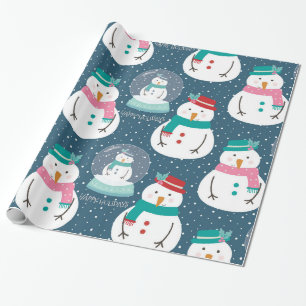 Cute snowman snow globes wrapping paper