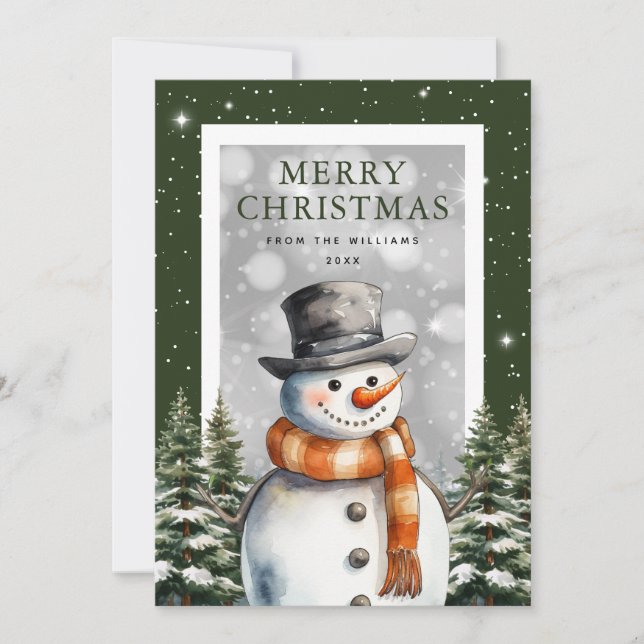 Cute Snowman Snowflake Merry Christmas Holiday Card (Front)