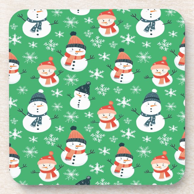 Cute Snowman Snowflake Seamless Pattern Christmas Coaster (Front)