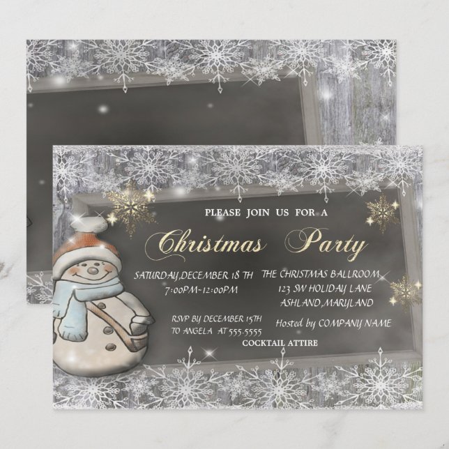 Cute Snowman, Snowflakes Corporate Christmas  Invitation (Front/Back)
