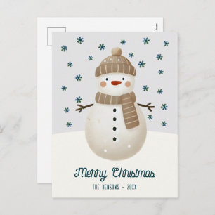 Cute Snowman Snowflakes Drawing Christmas Holiday Postcard