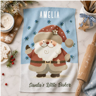 Cute Snowman Snowflakes Santa's Little Baker Kid Tea Towel