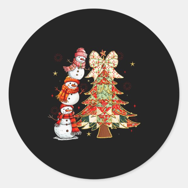 Cute Snowman Stack With Holiday Christmas Tree Wom Classic Round Sticker (Front)