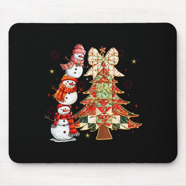 Cute Snowman Stack With Holiday Christmas Tree Wom Mouse Mat (Front)