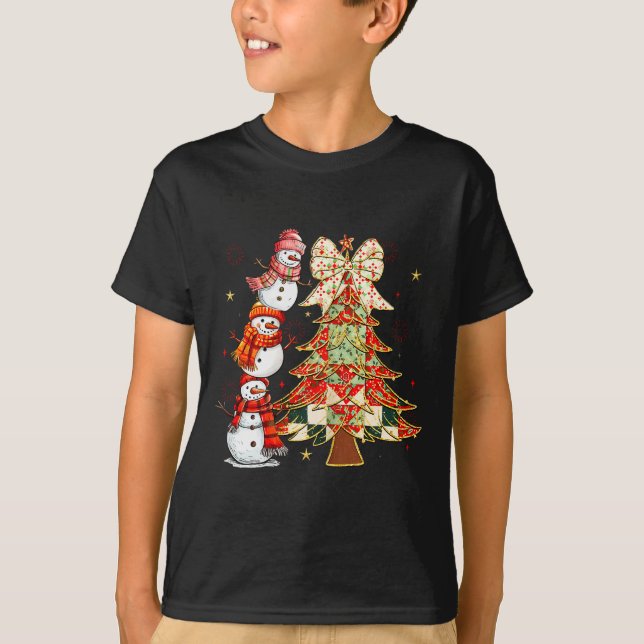 Cute Snowman Stack With Holiday Christmas Tree Wom T-Shirt (Front)