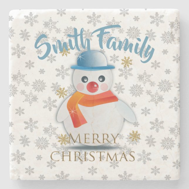 Cute Snowman Stone Coaster (Front)