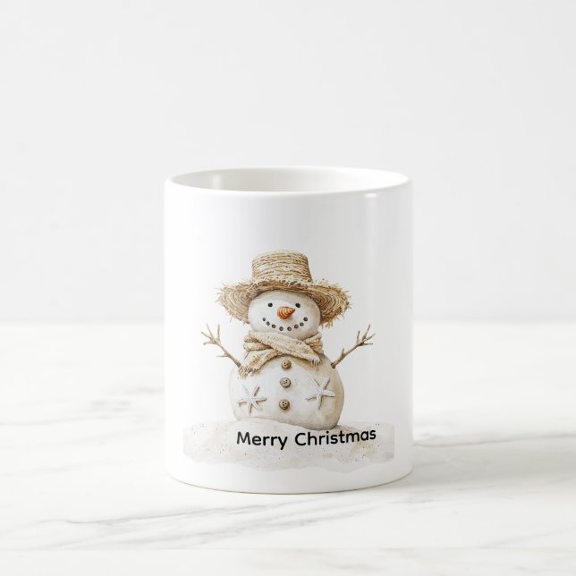 Cute Snowman Straw Hat Beach Christmas Magic Mug (Center)