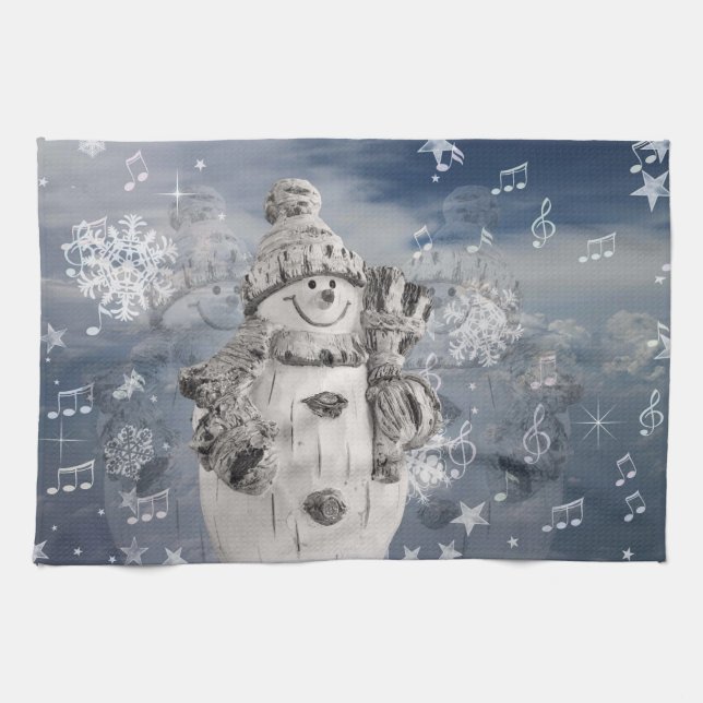 Cute Snowman Tea Towel (Horizontal)