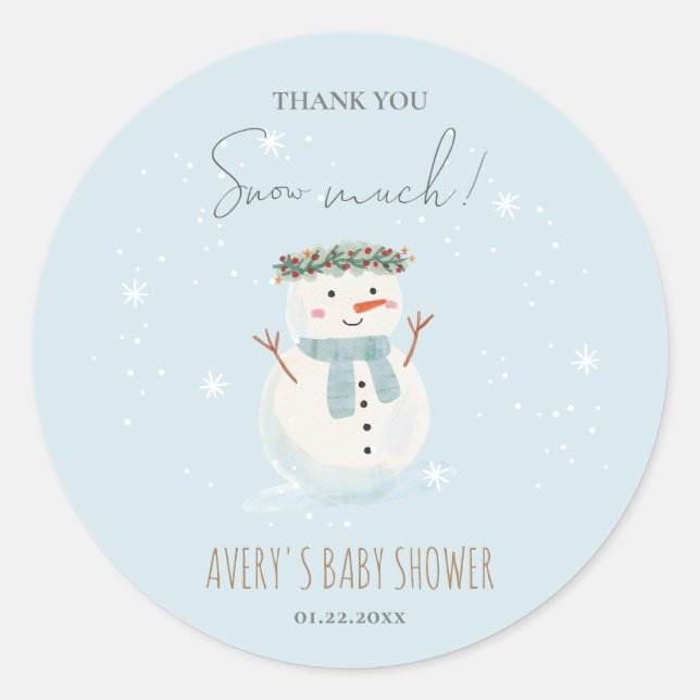 Cute Snowman Thank You Snow Much Large Classic Round Sticker (Front)