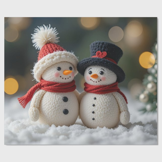 cute snowman together wrapping paper (Flat)