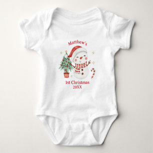 Cute Snowman Tree Candy Cane First 1st Christmas Baby Bodysuit