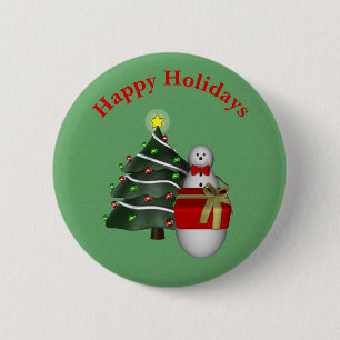 Cute Snowman Tree Gift Christmas Holiday 6 Cm Round Badge