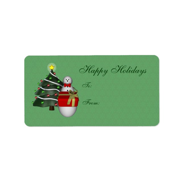 Cute Snowman Tree Holiday Gift Tag (Front)