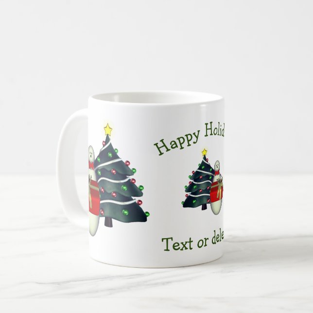 Cute Snowman Tree Personalised Christmas Holiday Coffee Mug (Front Left)