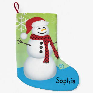 Cute Snowman Wearing A Santa Hat Personalised Small Christmas Stocking