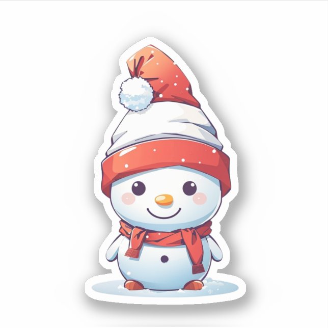Cute Snowman Wearing Christmas Hat (Front)