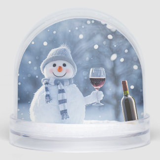 Cute Snowman Wine Christmas Holiday Snowglobe