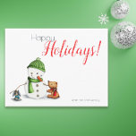 Cute Snowman Winter Christmas Holiday Postcard<br><div class="desc">Cute postcard with an illustration of a snowman and animals. Either if is from your family or from your business, postcards are the best way to greet the Holiday season. All the text in this postcard is customisable. You can customise further if you want to add an extra message at...</div>