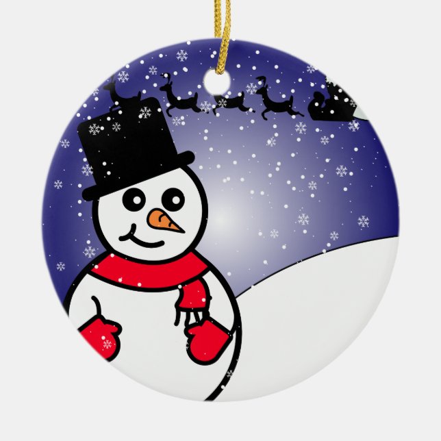 Cute Snowman Winter Holiday Christmas Ceramic Tree Decoration (Front)