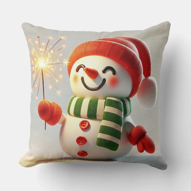 Cute Snowman Winter Holiday Christmas Cushion (Front)