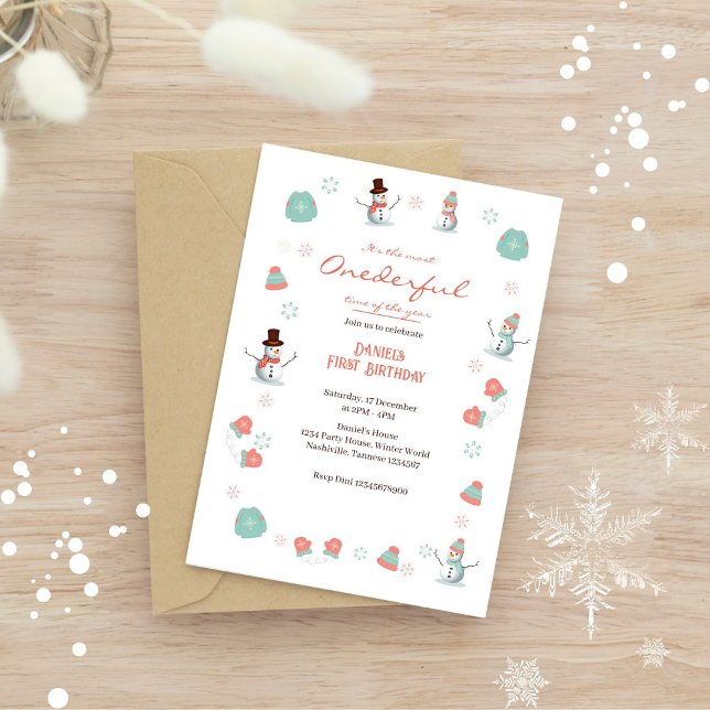 Cute Snowman Winter Onederland Birthday Photo Invitation (Creator Uploaded)