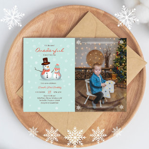 Cute Snowman Winter Onederland Photo Birthday  Invitation