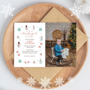 Cute Snowman Winter Onederland Photo Birthday  Invitation