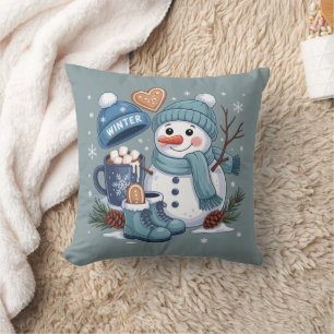 Cute Snowman Winter Season Vibes Christmas Holiday Cushion